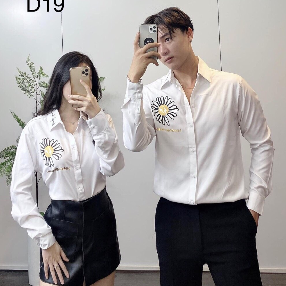 Áo Sơ Mi Lụa Cặp Nam Nữ Họa Tiết Thời Trang Cao Cấp AOC8