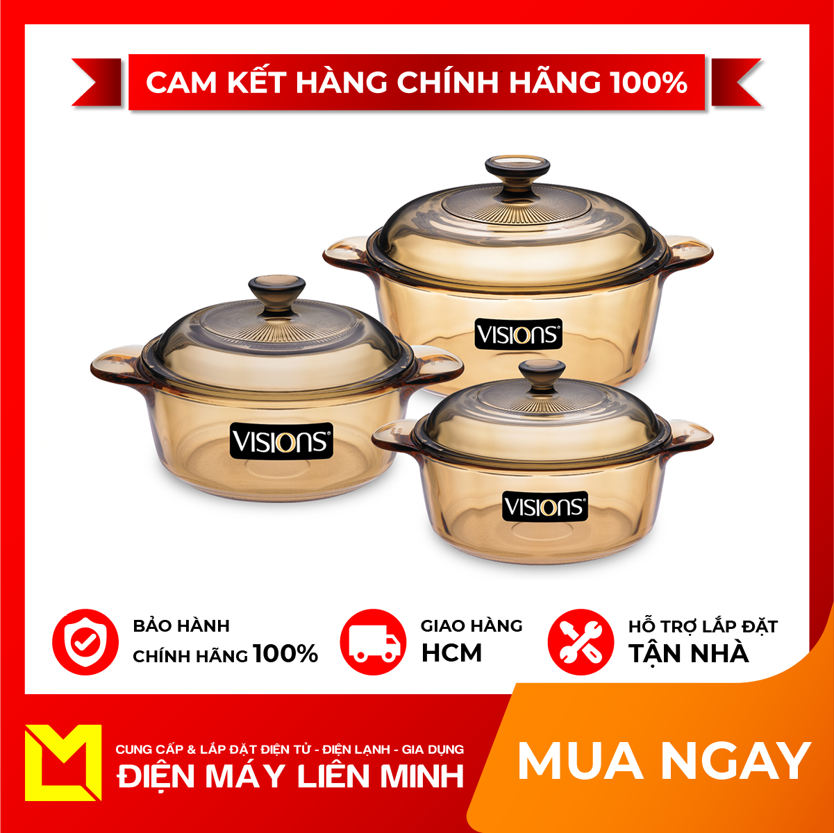 [HCM]Bộ 3 Nồi Thủy Tinh Visions VS-336/CL1 - Miễn phí vận chuyển HCM giao hàng trong ngày