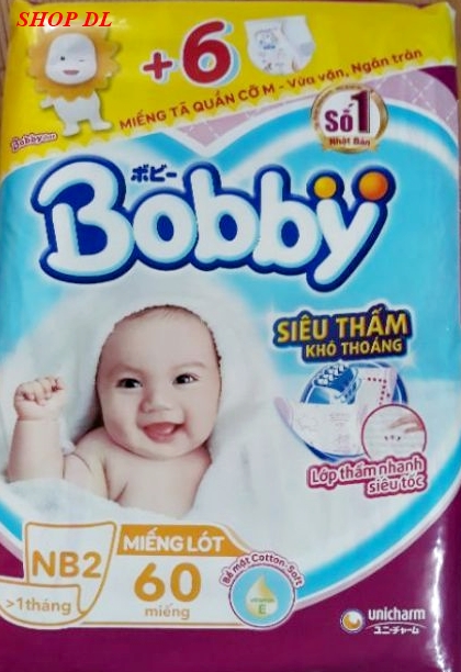 [TẶNG kèm 6 tả quần Bobby size M] Miếng lót Bobby Newborn 2 - gói 60 miếng