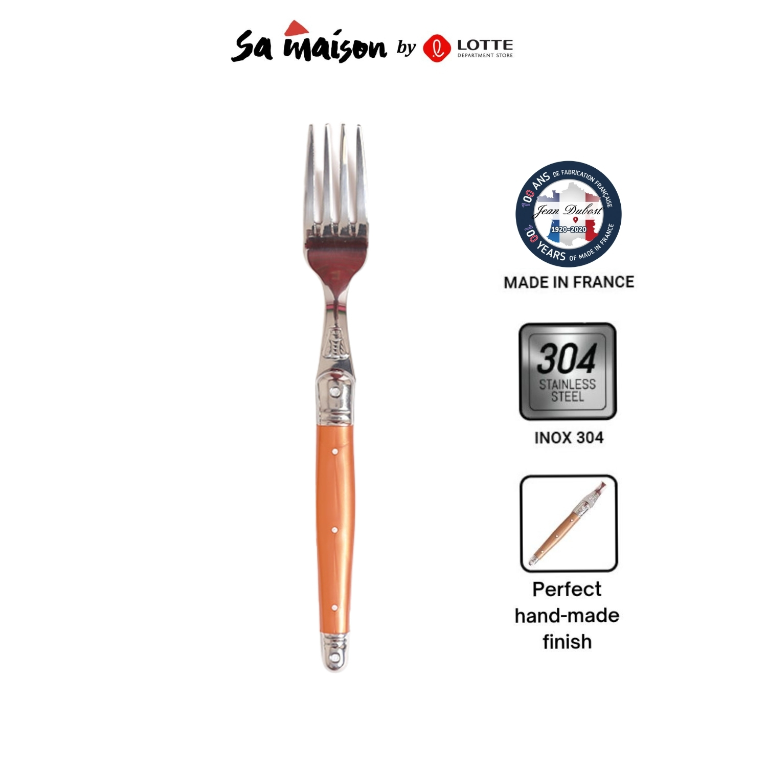 Bộ dao thìa dĩa Laguiole inox 304 Jean Dubost Pháp cán nhựa màu cam