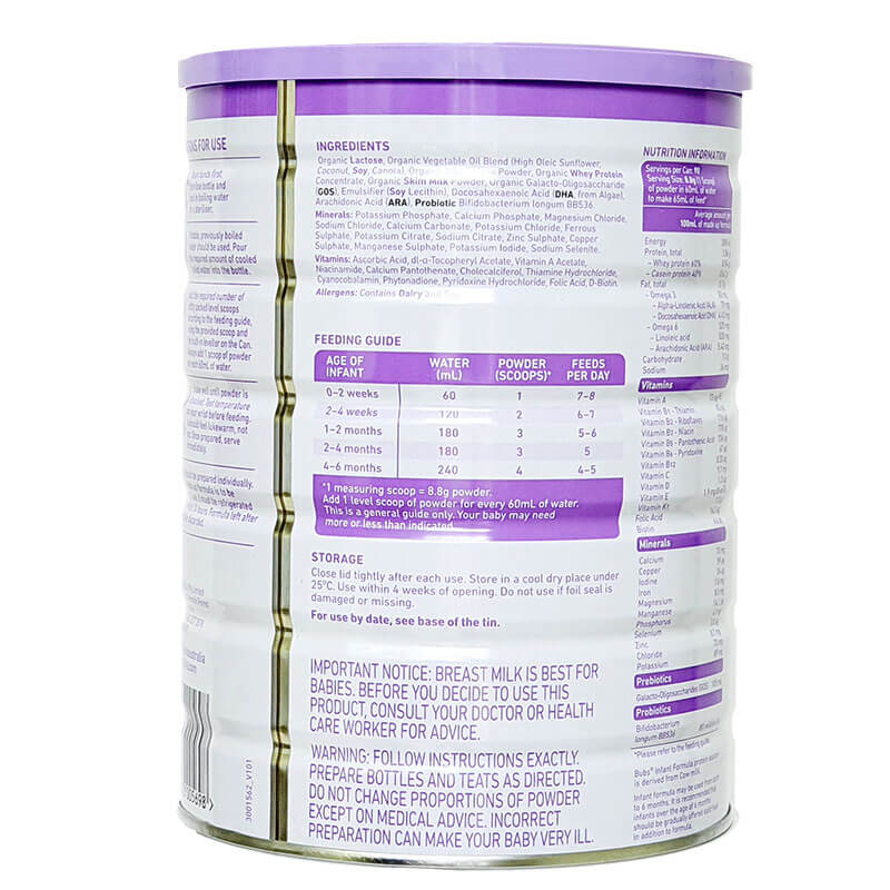 Sữa Bubs Organic số 1 800G (trẻ từ 0-6 tháng) Date 10/2021