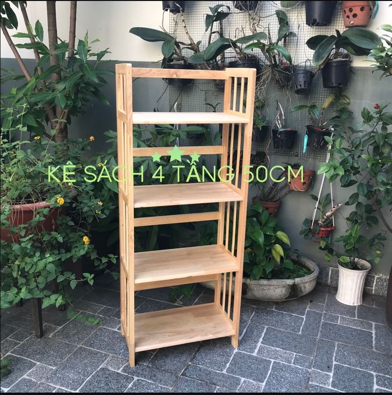 [HCM]Kệ sách 4 tầng 50cm gỗ cao su hàng lắp ráp