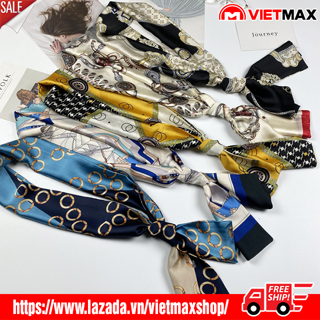🎁 Khăn Choàng Lụa Dùng Buộc Tóc Quấn Túi Xách Phong Cách Hàn Quốc Cho Nữ (145x15cm)