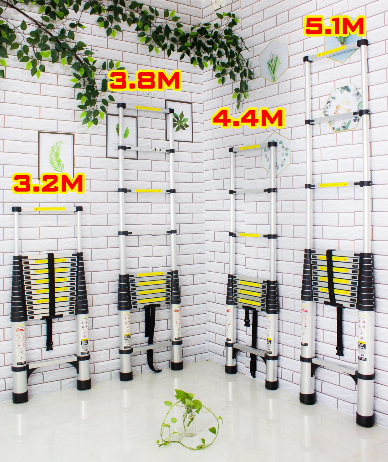 Thang nhôm rút đơn xếp gọn 5m1 SUMIKA SK 510 New ( màu bạc ). An toàn – Tiện lợi – Tiết kiệm ,15 bậc, tải trọng 300kg, bảo hành 2 năm.