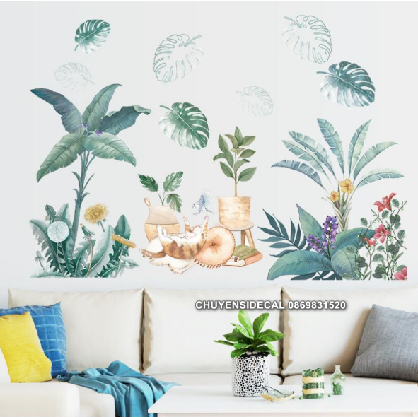 Decal trang trí tường - Họa Tiết Hoa Lá Cổ Điển cá tính mới. Decal in trên chất liệu PVC có keo sẵn ở mặt sau chỉ cần lột ra và dán.