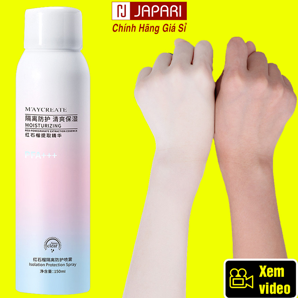 Combo 3 chai xịt chống nắng toàn thân trắng da maycreate nâng tone chống nước, nâng tông dưỡng trắng da
