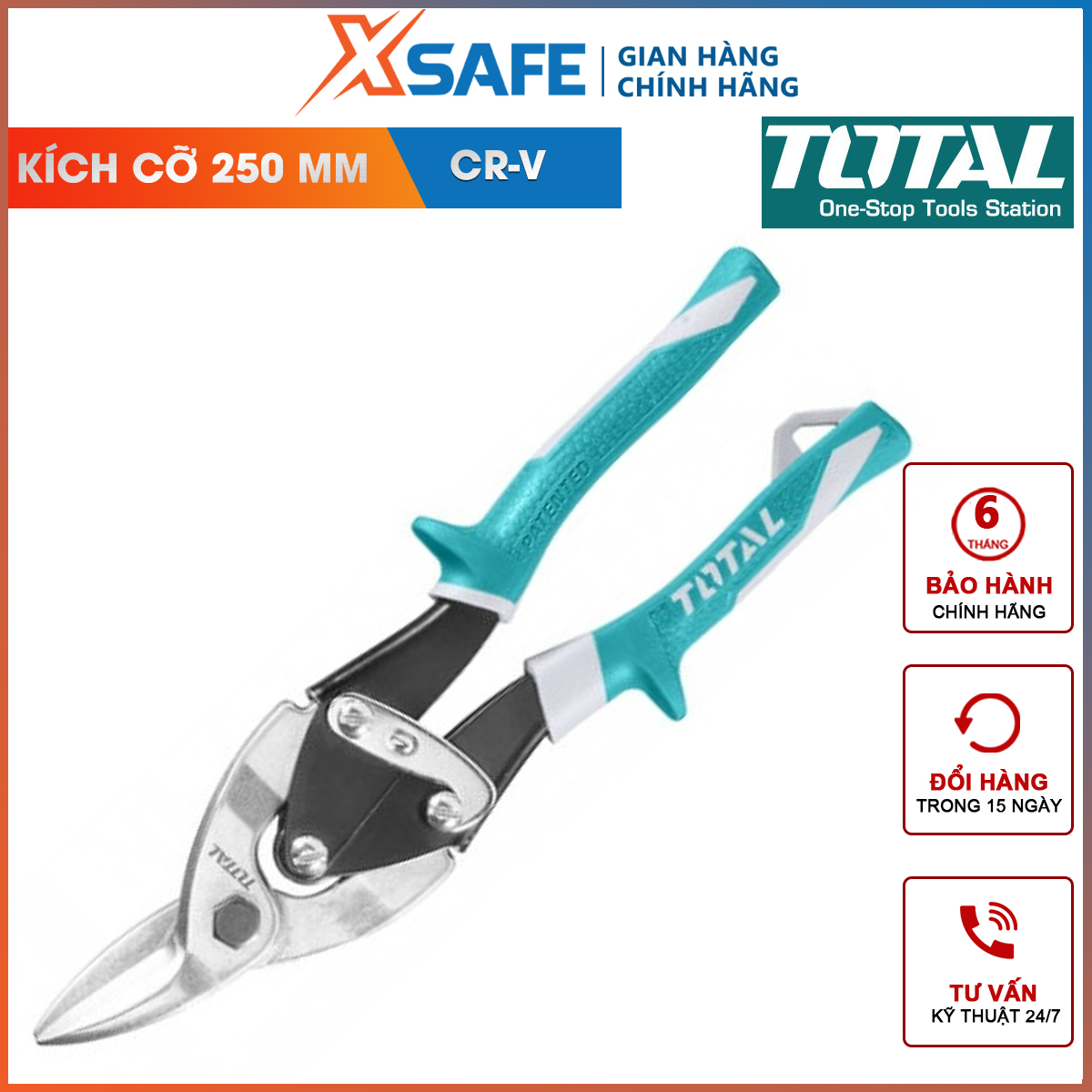 Scissors shear curved nose left total THT521106 scissors iron sheet cutter curved nose length 250mm carbon steel, stainless steel, coated rubber shear, thin steel, cutting depth, trenchant