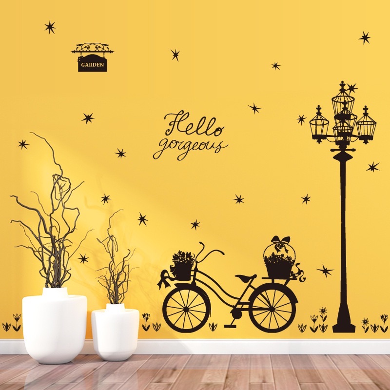 Decal tranh dán tường xe đạp cốt điện
