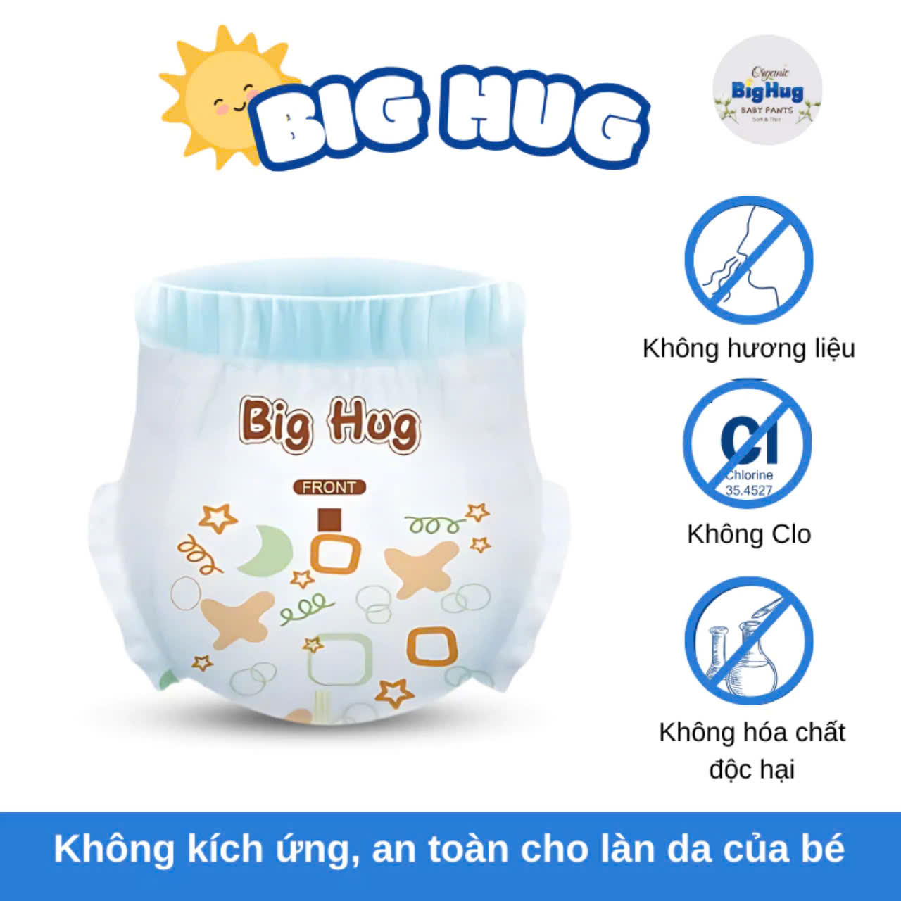 100 Miếng Bỉm Tả Quần BIG HUG Phom Bo Chun Đệm Mây Mềm Mại Cho Bé Yêu
