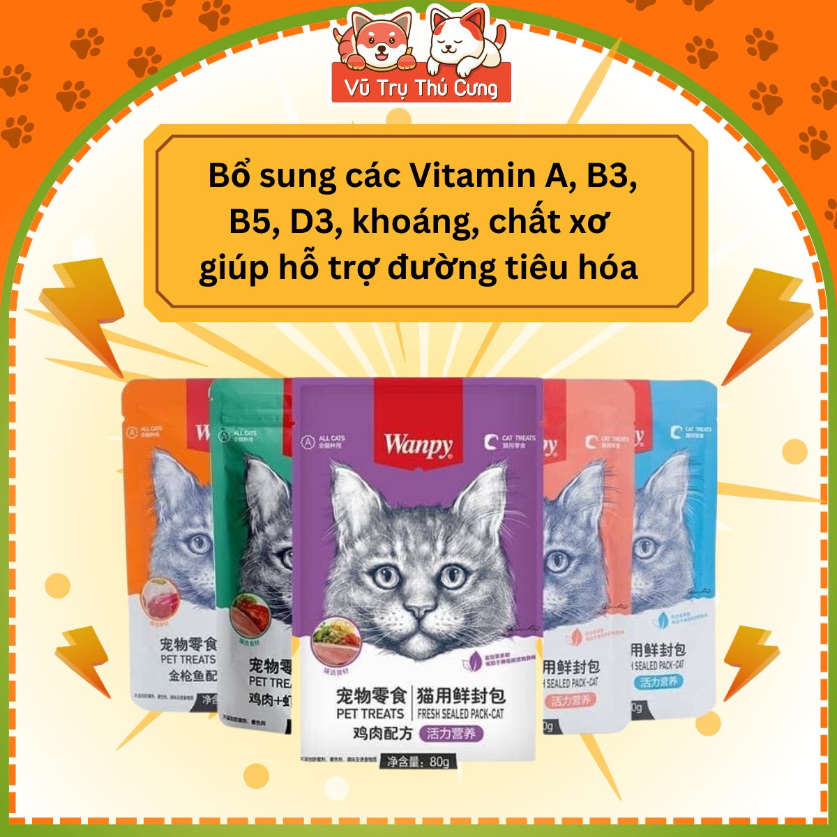 Combo 10 gói Pate Wanpy cho Mèo 80g, cung cấp nhiều dinh dưỡng từ thịt gà, cá ngừ