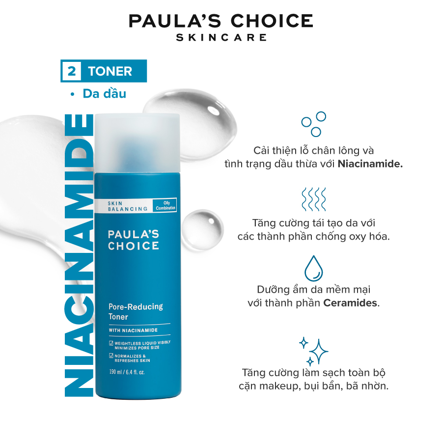 Nước hoa hồng Cân Bằng độ ẩm và Điều Chỉnh Lỗ Chân Lông Paula’s Choice Skin Balancing Pore Reducing Toner 190ml 1350