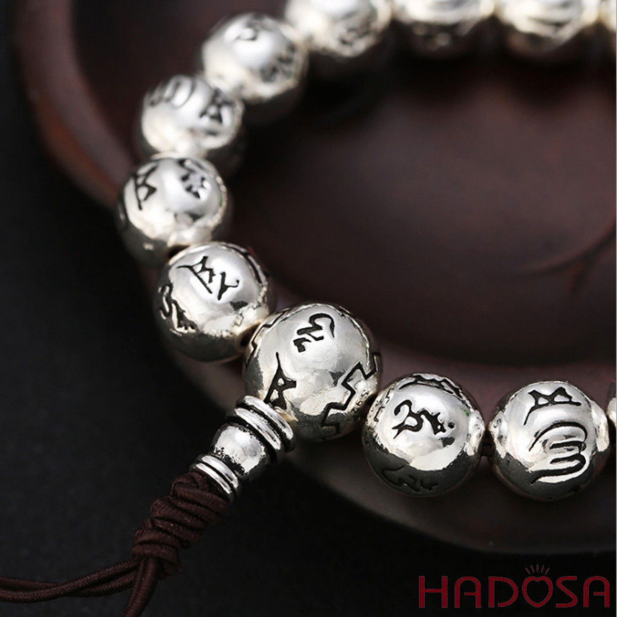 [HCMC] Om Mani thermal provided silver beads bracelet size 12mm