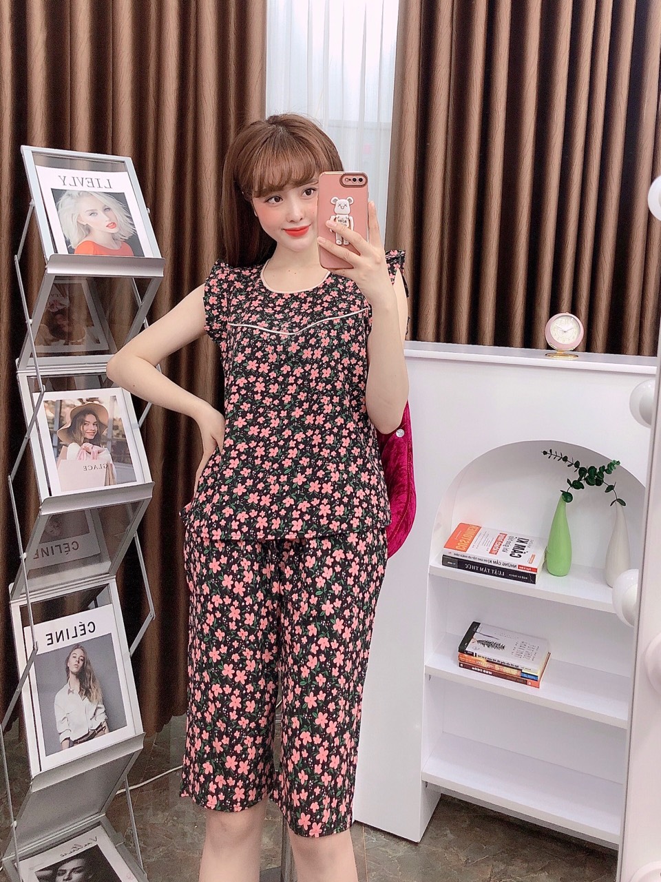 Đồ bộ nữ mặc nhà lụa mềm mịn đồ bộ lụa tay cánh tiên mặc nhà