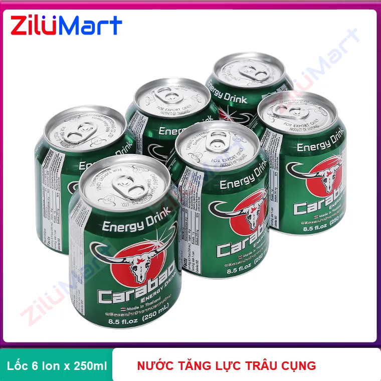 Lốc 6 lon nước tăng lực trâu cụng carabao I bò cụng Việt