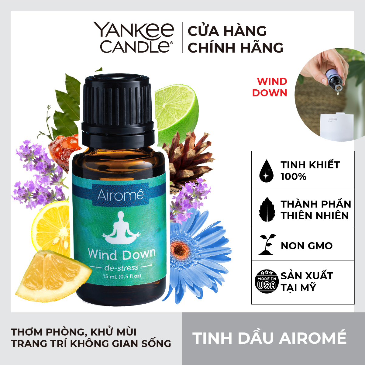 Tinh dầu Airomé Yankee Candle - Wind Down 15ml