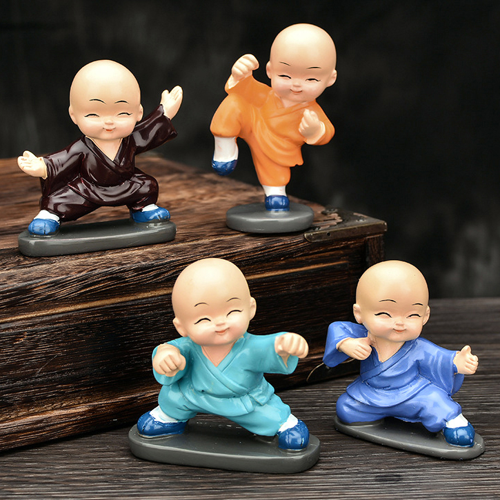 Bộ tượng 4 chú tiểu múa võ tứ quyền, trang trí bàn làm việc, bàn học, taplo ôtô