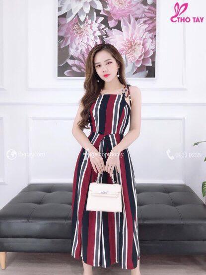 [HCM]SÉT JUM VOAN LỤA SỌC THỜI TRANG NỮ LD0719