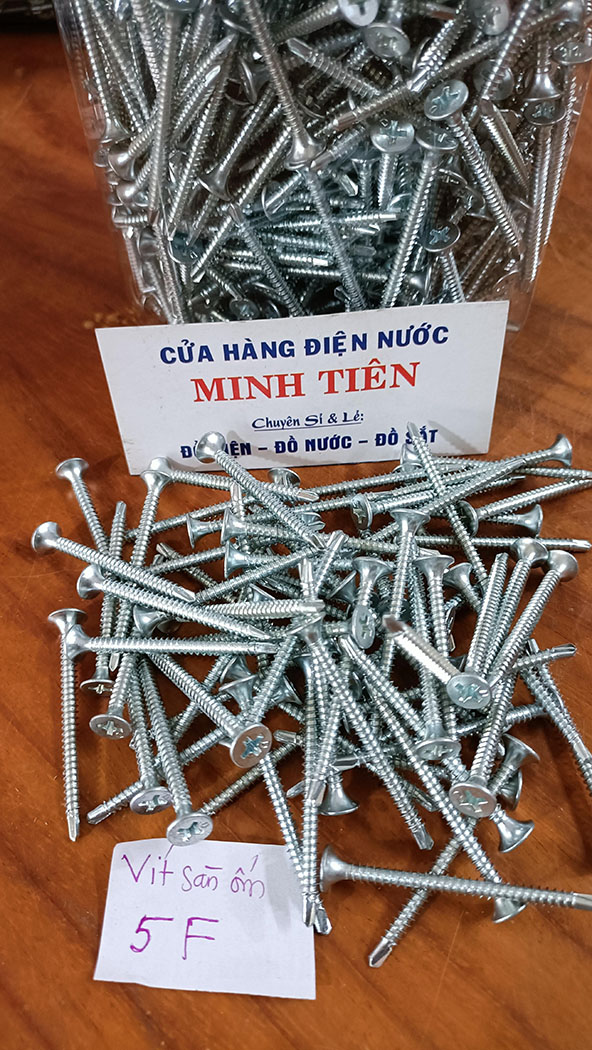 Vít sàn ốm tự khoan đầu bằng, Vít bắn sắt đuôi cá thân ốm, đầu bằng nhiều kích thước
