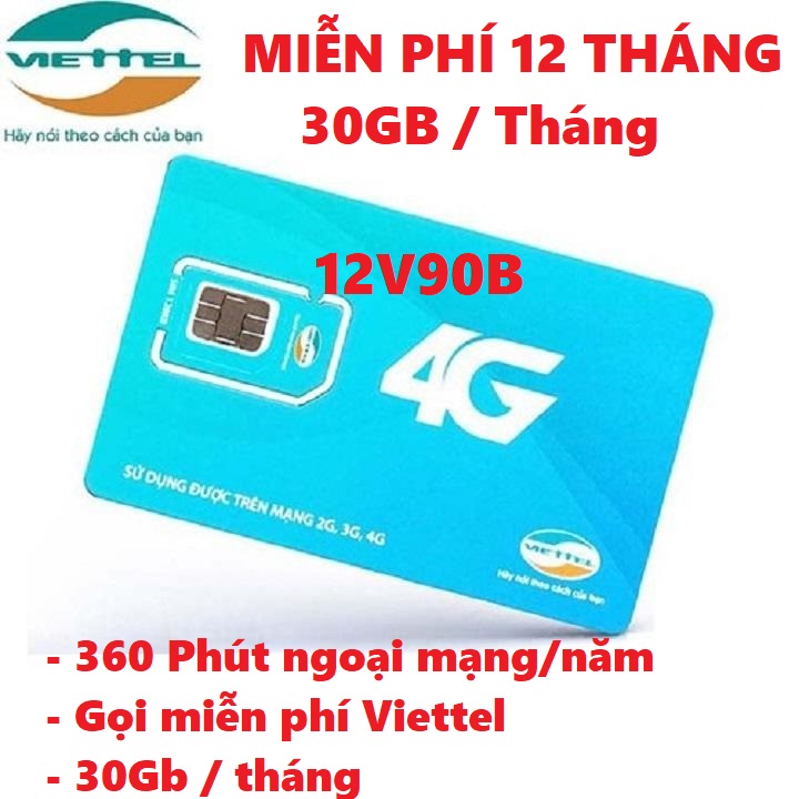 Bán sim 4g viettel trọn gói miễn phí 12 tháng vào mạng 12mxh100 , 12v90b không giới hạn lưu lượng tốc độ cao freeship - chưa kích hoạt.