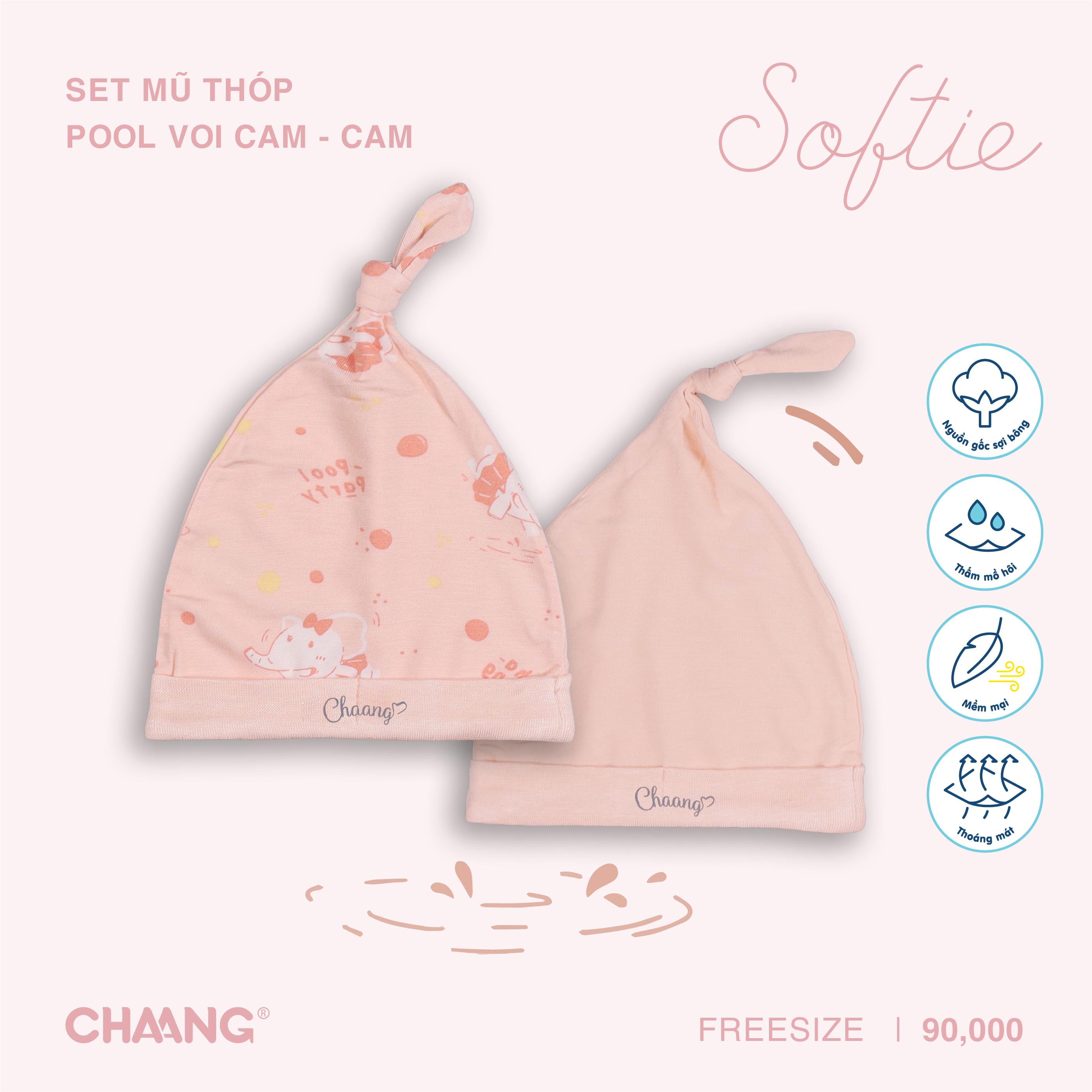 Set 2 mũ thóp cho bé sơ sinh pool chaang