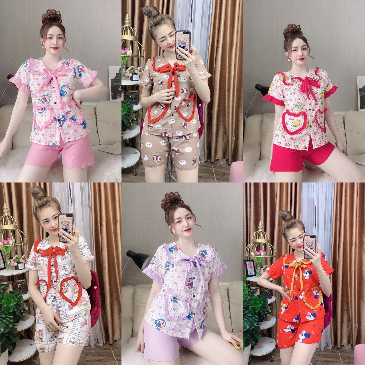 Pijama ngăn in hình dễ thương Freesize từ 35-47kg