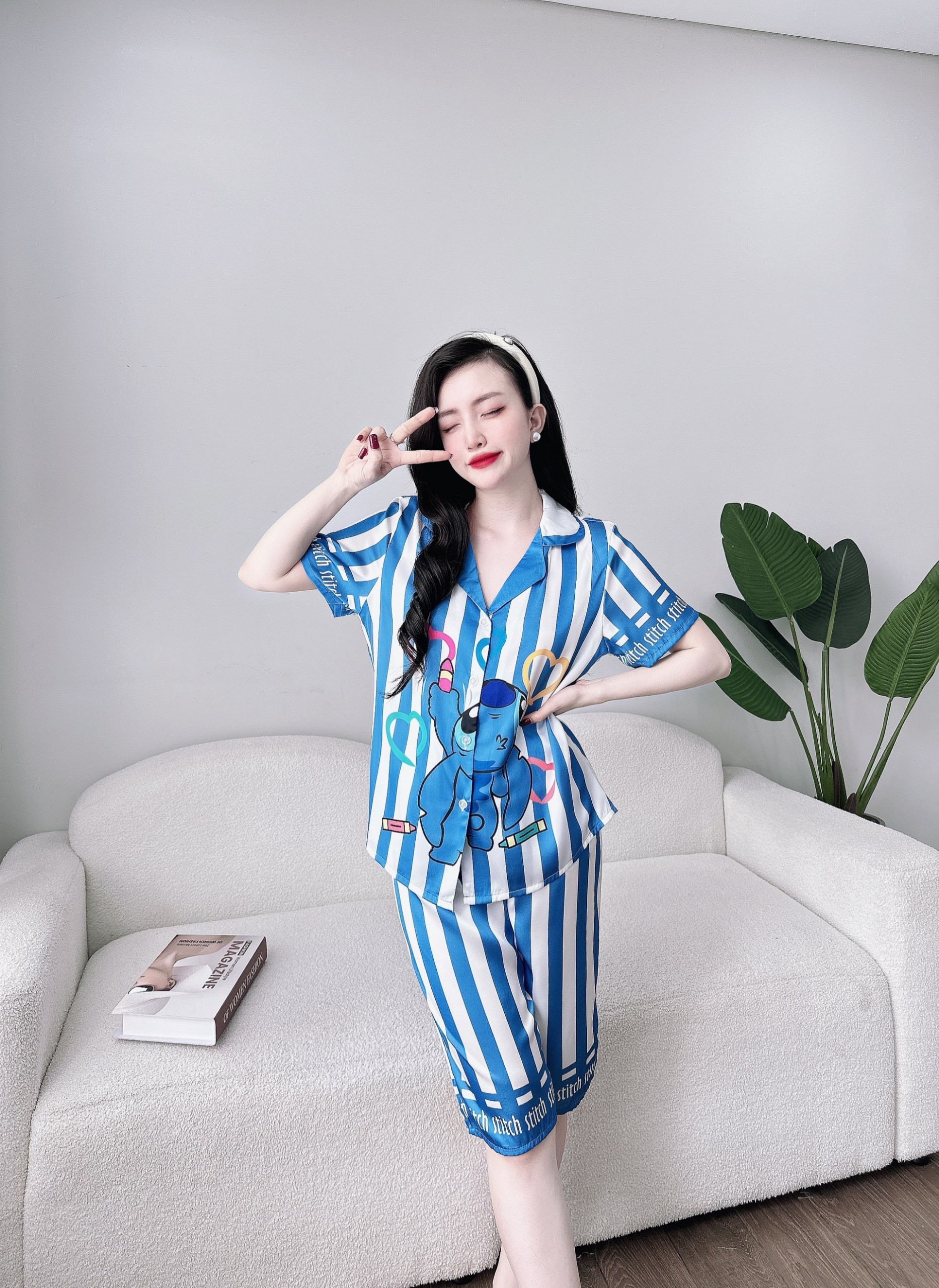 Bộ lửng lụa tay ngắn nhiều họa tiết dễ thương