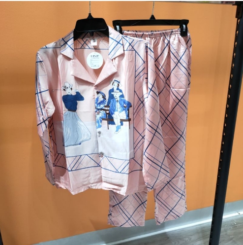 Đồ ngủ nữ bộ lụa satin tay dài quần dài hình cao cấp bin sports pjm002