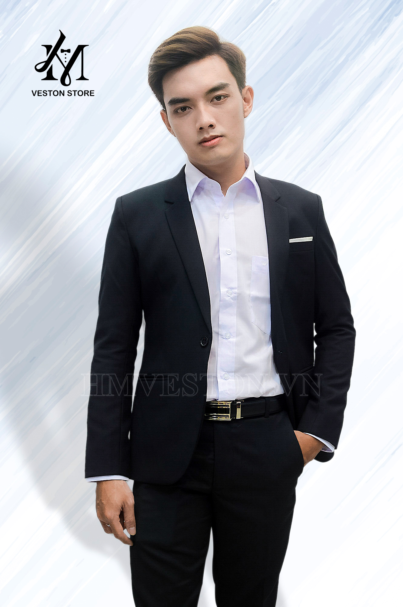 Áo Vest Nam ôm body màu đen poly mềm mịn