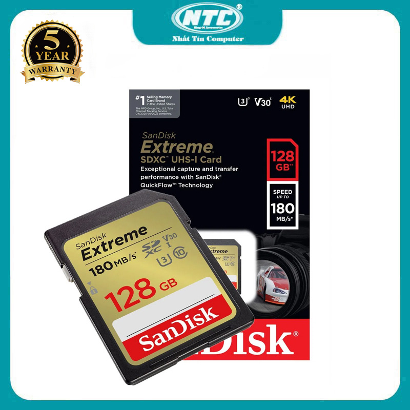 SanDisk Extreme 128GB V30 UHS-I U3 4K 180 MB/s SDXC camera memory card (gold)-Intl