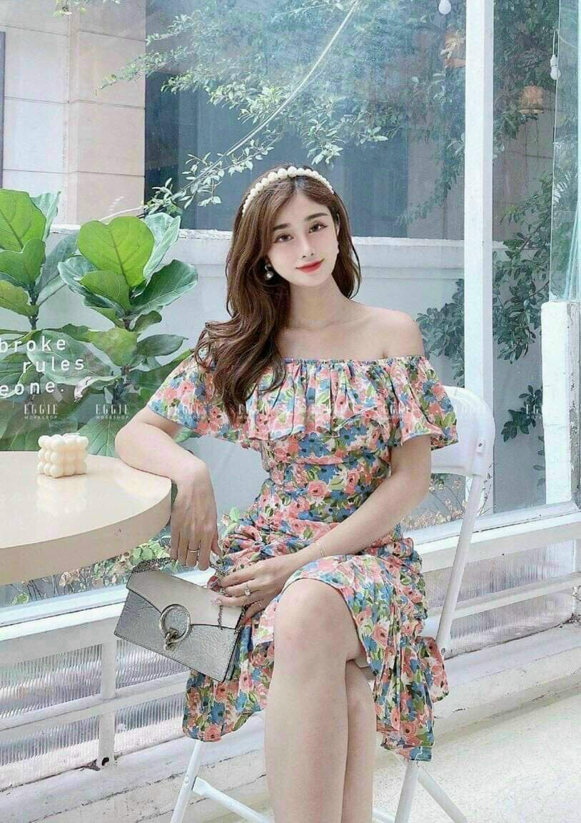 Đầm Trễ Vai Hoa Lụa Đuôi Cá FashionLyLy