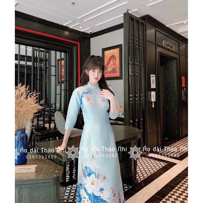 ÁO DÀI TAFTA LỤA XANH THIÊN THANH ĐẸP NHẸ NHÀNG