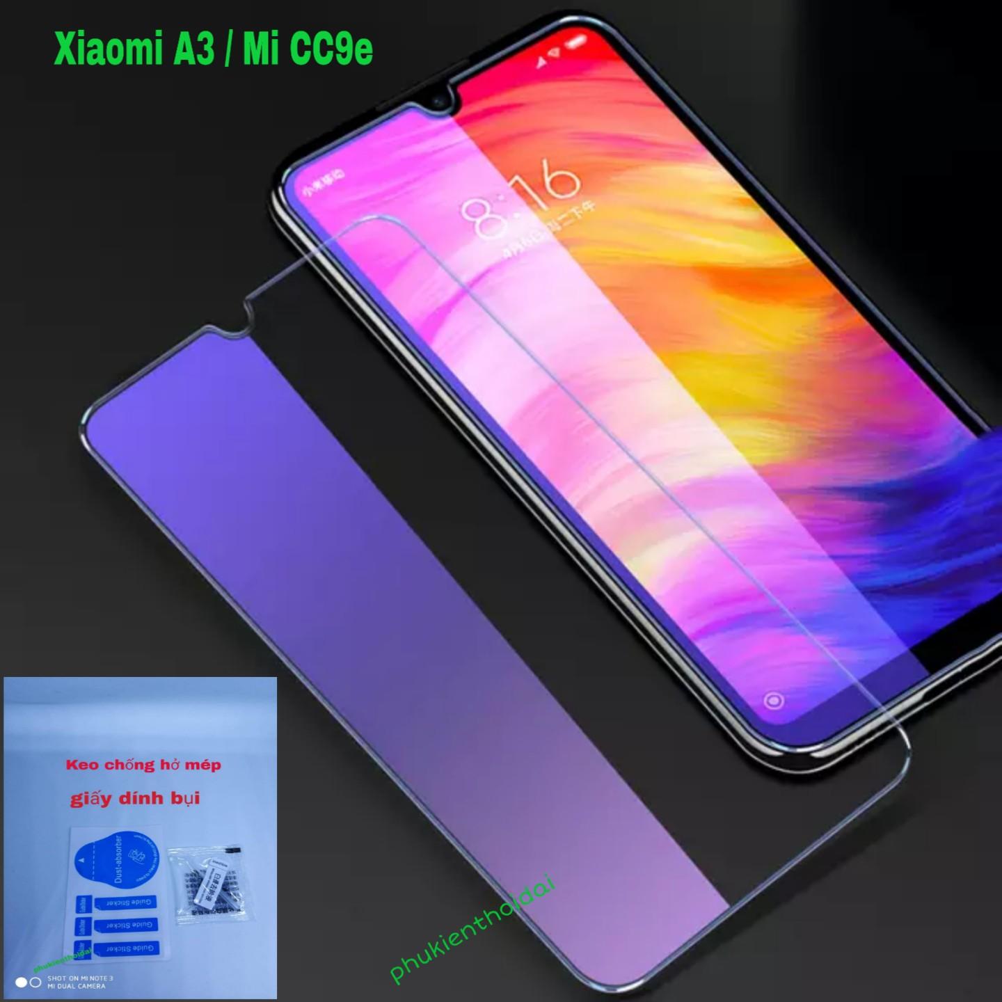 Kính cường lực Xiaomi Mi A3 / Mi CC9e tím chống tia UV hại mắt tặng keo mép giấy lấy bụi