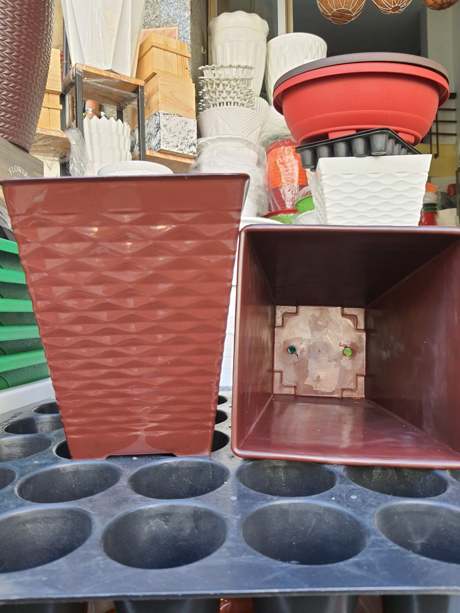 combo 2 chậu nhựa vuông sóng 17x20cm