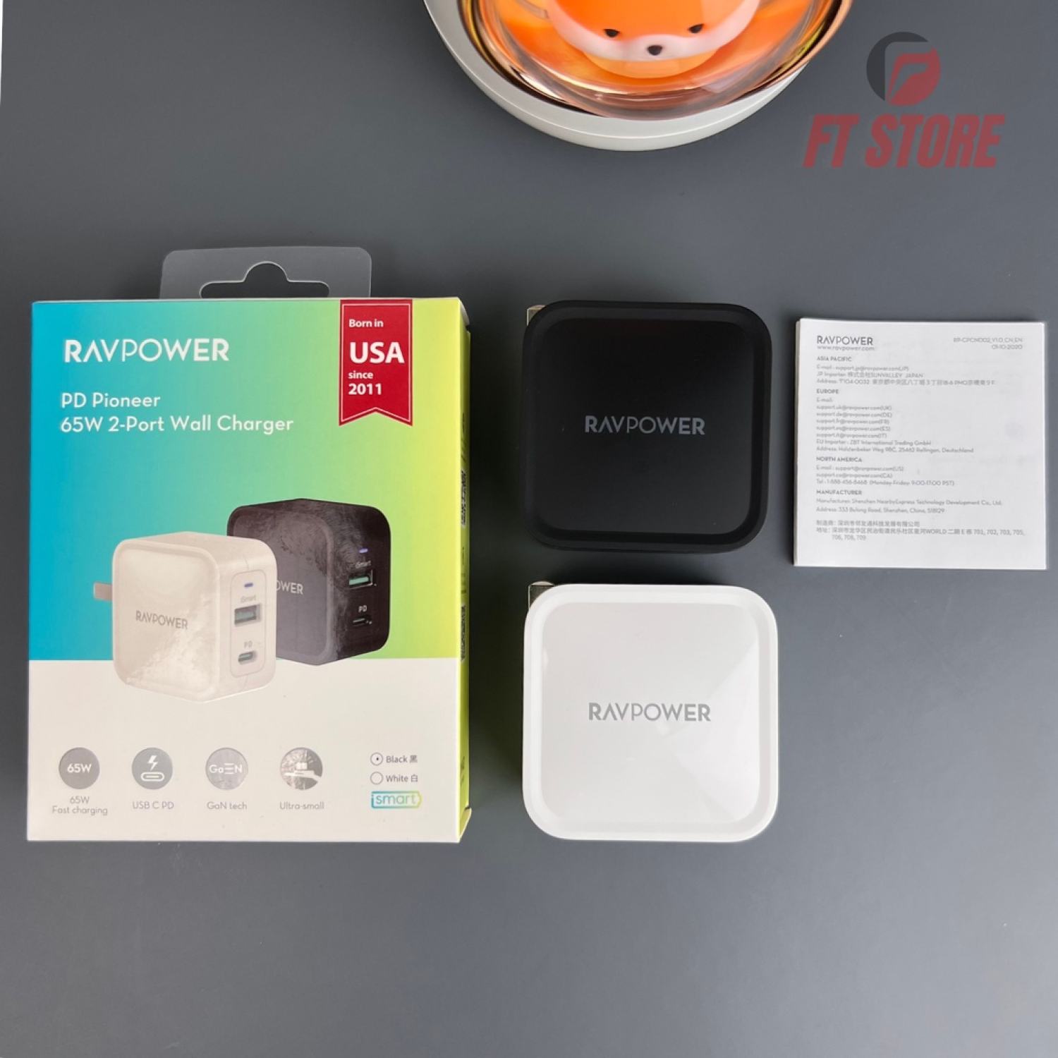 [GIAO HỎA TỐC] Củ sạc RAVPower 2 cổng - 65W PD [GaN tech] RP-PC133/RP-CPCN002 BH12TH