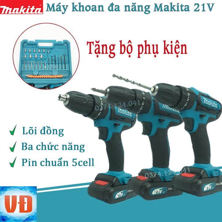 { TẶNG BỘ PHỤ KIỆN } MÁY KHOAN MAKITA 21V PIN 5 CELL ĐA CHỨC NĂNG (KHOAN, BẮT VÍT, BÚA)
