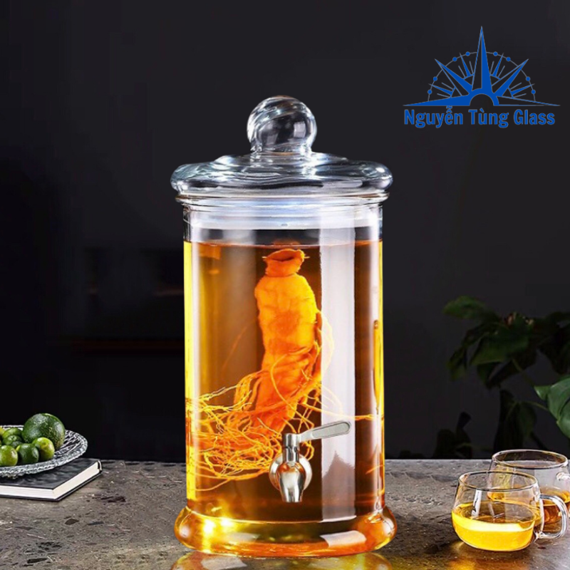 BÌNH NGÂM RƯƠU THUỶ TINH TRỤ TRƠN 8 LÍT CÓ VAN