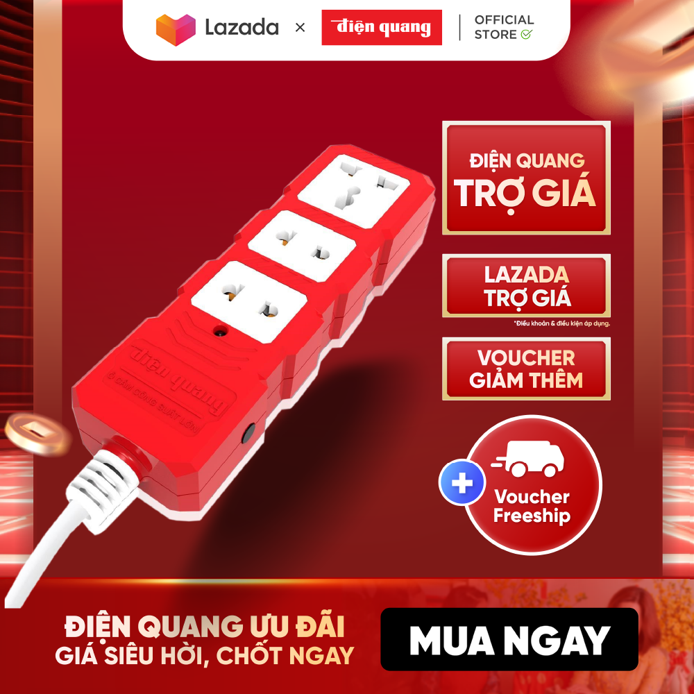 Ổ cắm Công suất lớn Điện Quang ĐQ ESKHP 3RW 5M (3 lỗ, màu đỏ trắng, dây dài 5m)