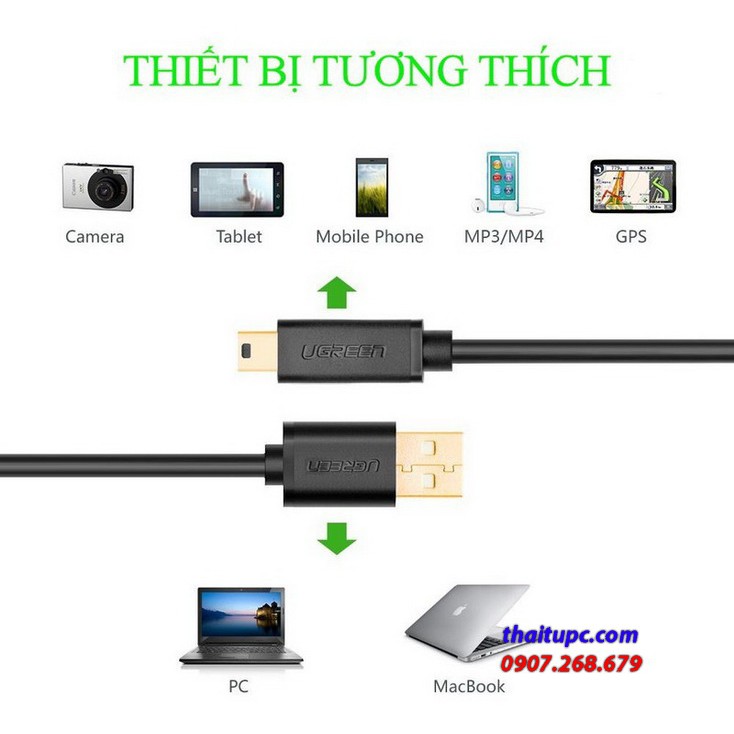 Cáp Mini USB to USB 2.0 Ugreen 10386 mạ vàng dài 3mét