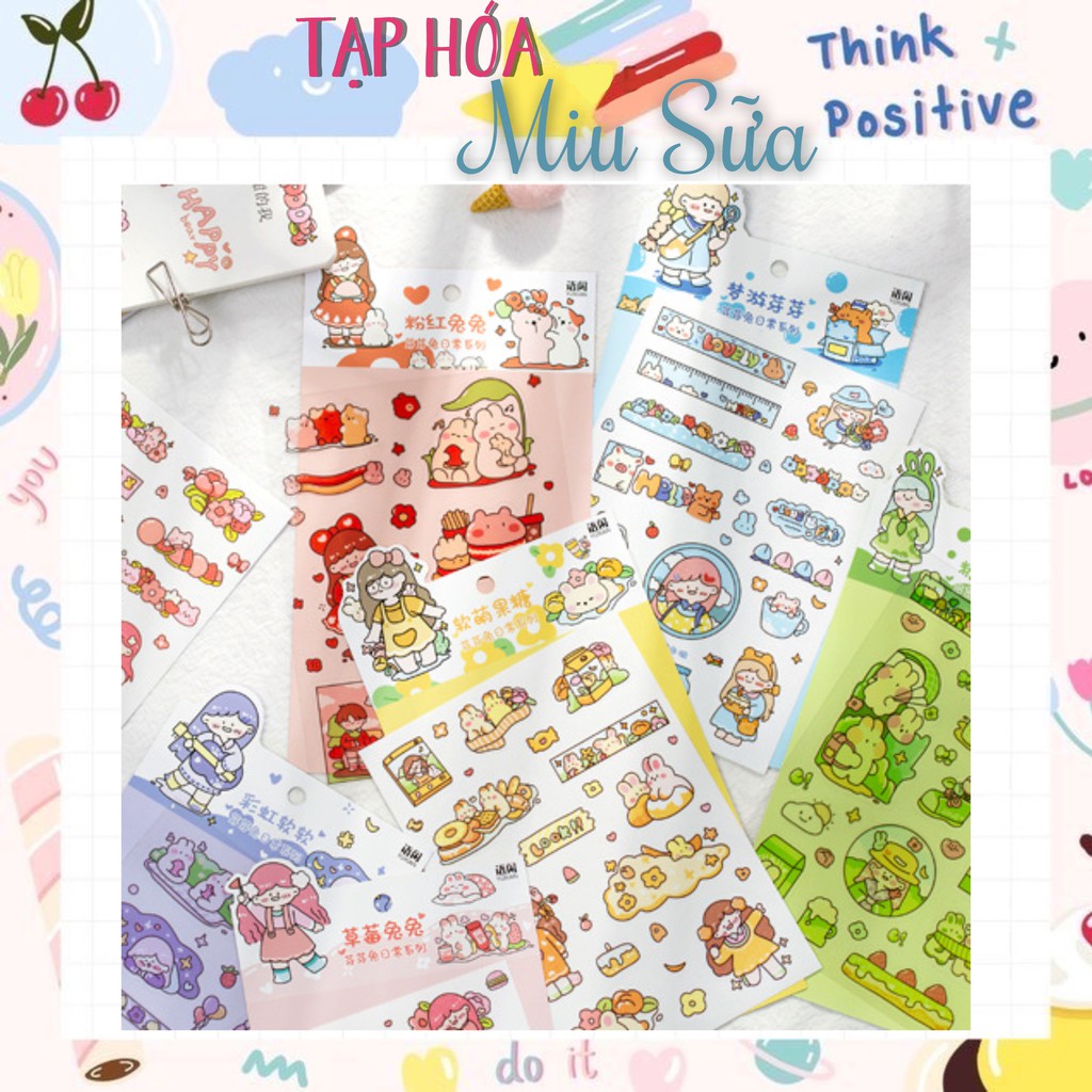 Sticker set 6 tấm (giấy washi/PVC) bé gái dễ thương - MiuSua