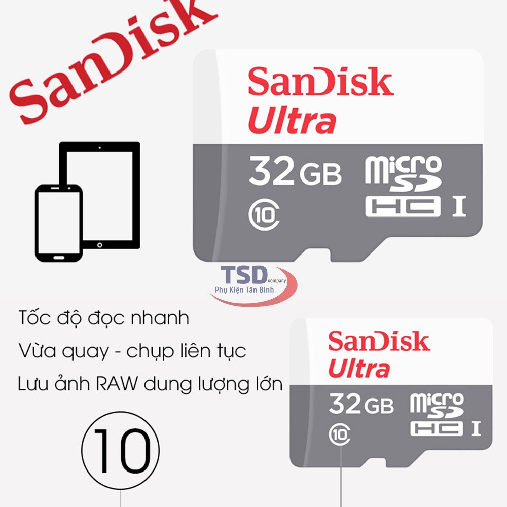 [HCM]Thẻ nhớ MicroSDHC SanDisk Ultra  32GB 100MB/s - Model 2021 (Trắng bạc)