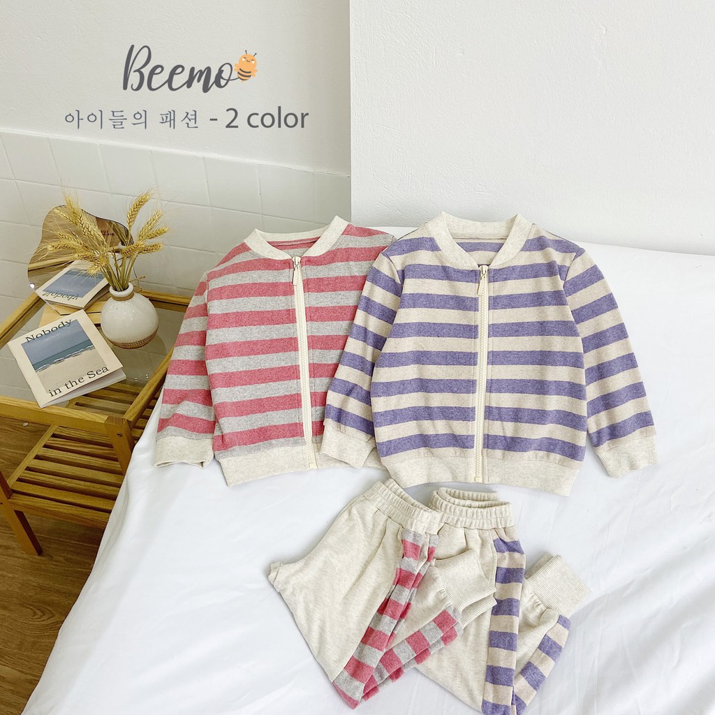 Bộ bomber áo kẻ cho bé trai/bé gái Beemo 20B077