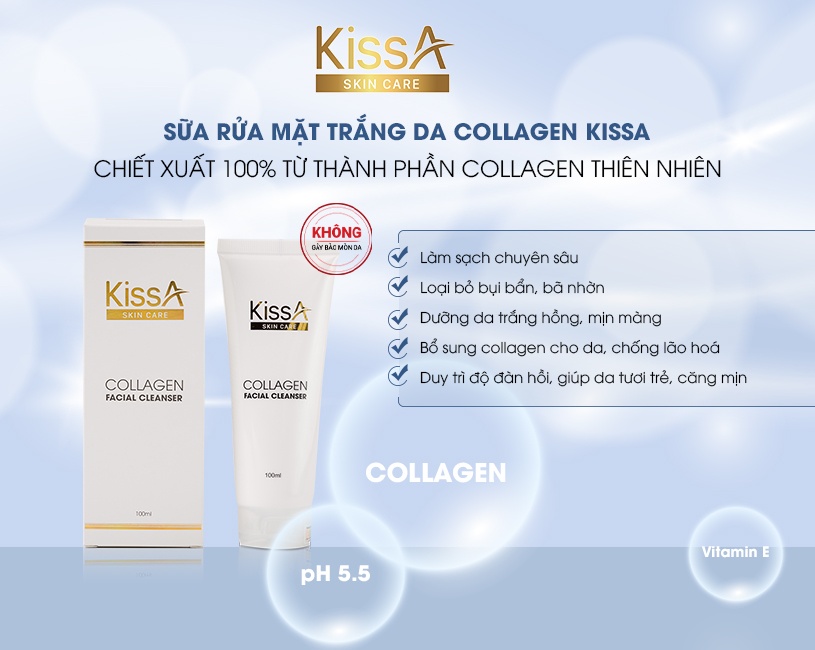 Sữa rửa mặt trắng da Collagen KissA - 100ml