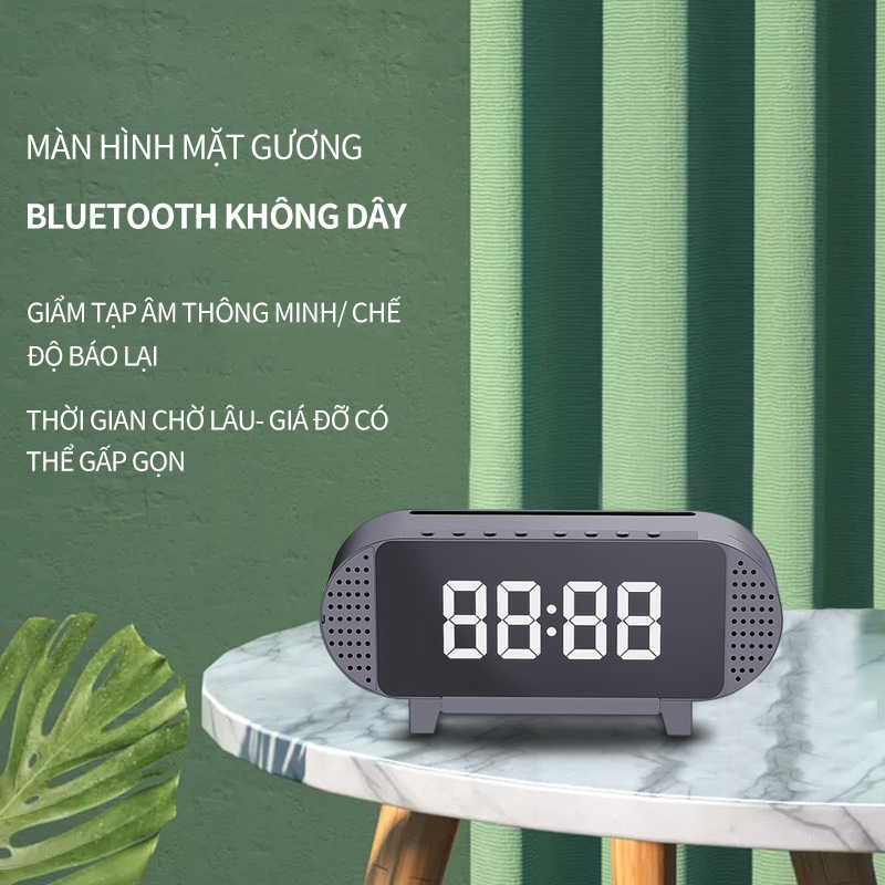 Loa bluetooth A19, đồng hồ mặt gương, mặt gương đèn LED, âm thanh chất lượng cao, thời gian chờ lâu, đèn ngủ