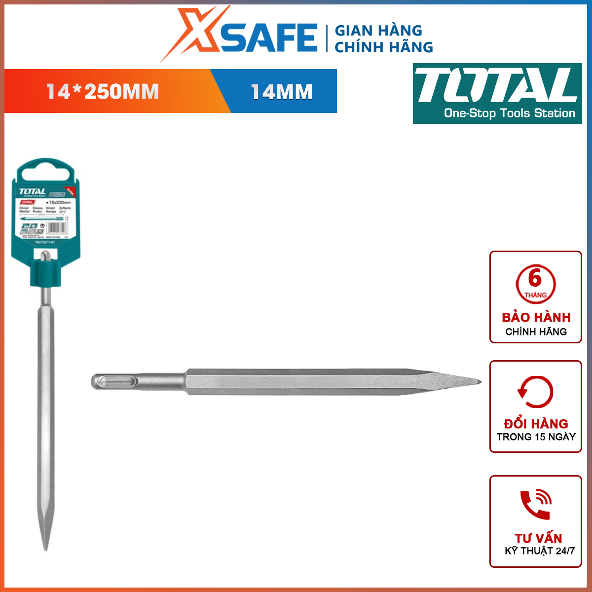Chisel tip pointed total TAC1511141 | chisel tip length 250mm chisel, carved the different hard surface such as walls, concrete