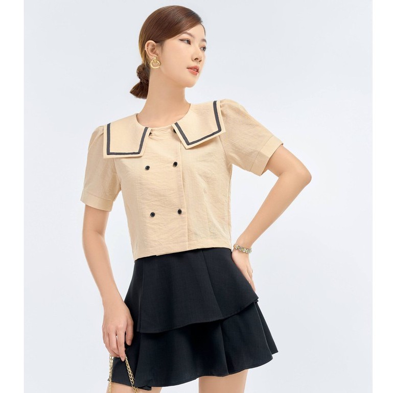Quần váy cạp cao xòe 2 tầng xếp ly đen