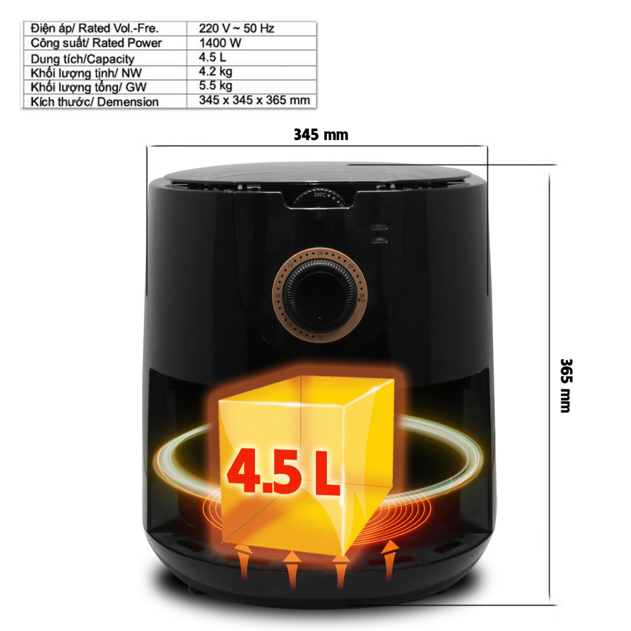Nồi Chiên Không Dầu 4.5L Comet CM6836