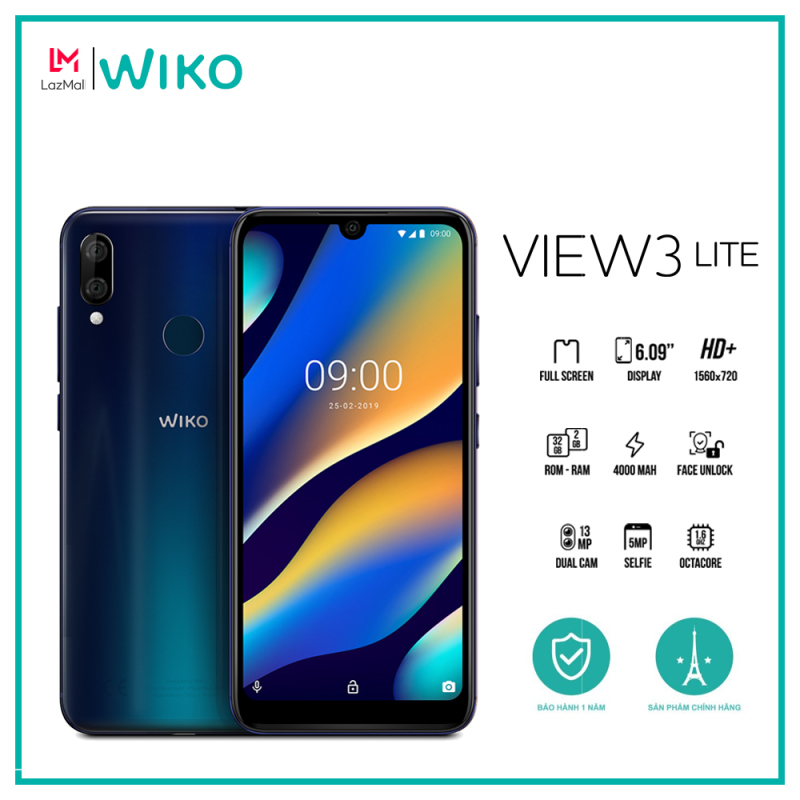 Điện thoại Wiko View 3 Lite - Ram 2GB, Rom 32GB, Pin 4000 mAh, Màn hình 6.09, Camera kép, Chip 8 nhân - Hàng chính hãng