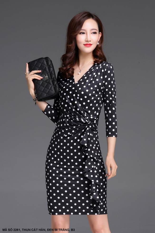 Mydu Shop | Ms 2261 Party Dress with Light Polka Dots, Flattering Waist, Elegant Figure