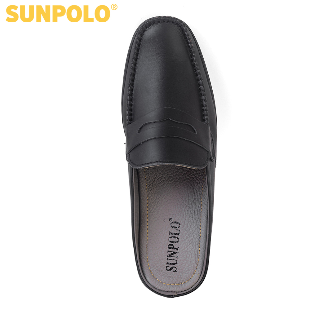 Dép sabo nam da bò SUNPOLO SPO197 (Đen)