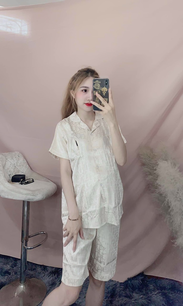 Đồ bộ bầu mùa hè chất đũi lụa mặc đi chơi ở nhà chất siêu mát
